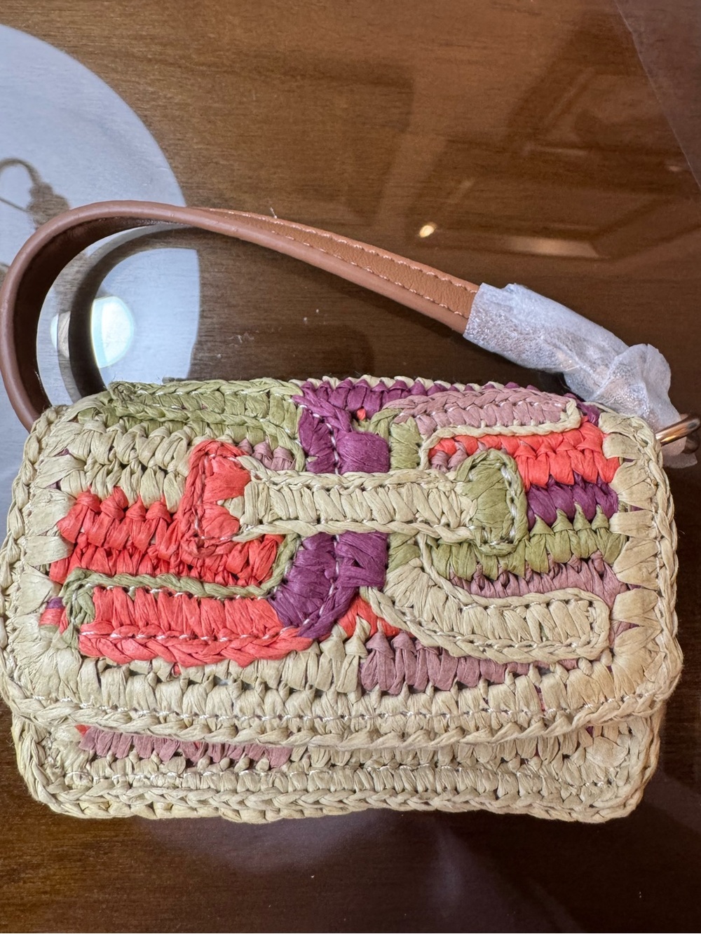 NEW Sam Edelman Mini Raffia and Leather Wallet- Terracotta - Picture 8 of 12